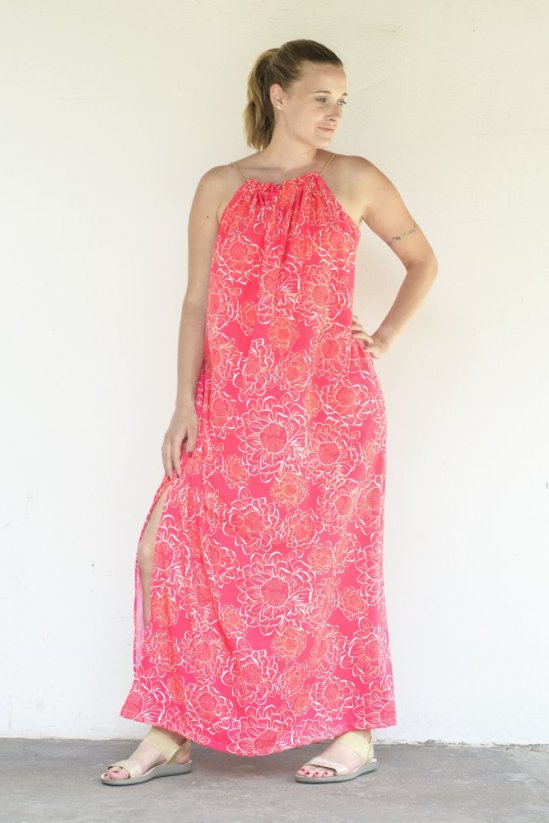 Maxi šaty s páskem - Dvorkah.art růžové - Velikost: univerzální