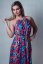 Maxi šaty s páskem - modrorůžové květy - Velikost: univerzální