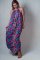 Maxi šaty s páskem - modrorůžové květy