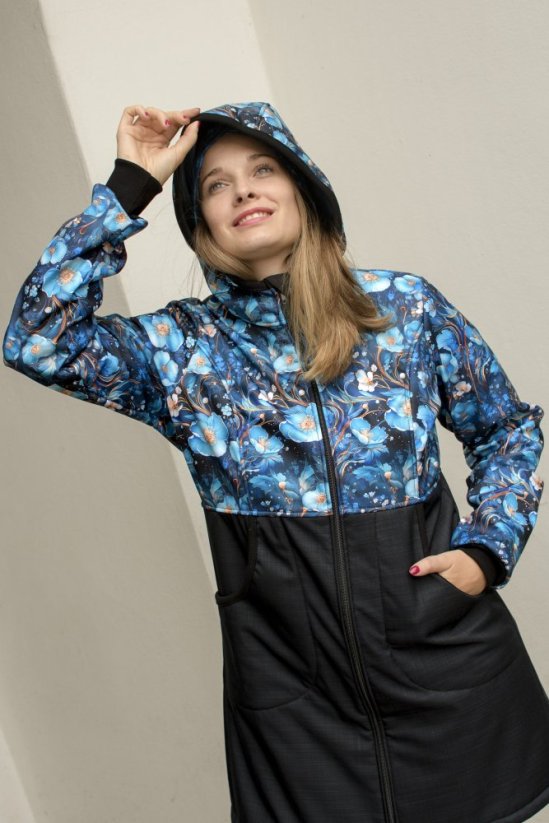 Softshell kabátek Jarní - modré z nebe, půlený potisk - Velikost: L