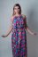 Maxi šaty s páskem - modrorůžové květy - Univerzální velikost: univerzální velikost
