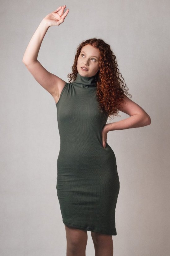 Šaty pouzdrové s rolákem - lahvově zelené - Materiál: Bavlněný úplet, Velikost: M